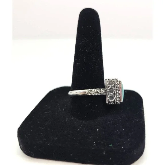 Womans Bali Turquoise‎ Sterling Silver Stamped 925 Sz 7 - Picture 4 of 7